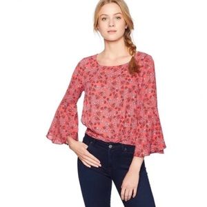 LAST CHANCE: Jack by BB Dakota Floral Bell Sleeve Tie Back Scoop Neck Top, Red